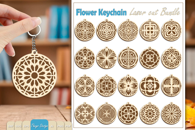 20 Design Flower Keychain Laser Cut | Wooden Keychain