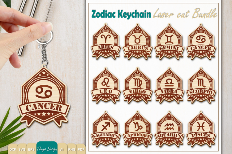 12 Design Zodiac Keychain Laser Cut | Zodiac SIgn Laser Cut