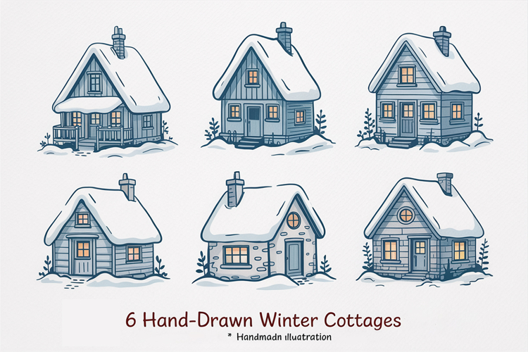 Winter Cottage Hand Drawn SVG PNG Bundle