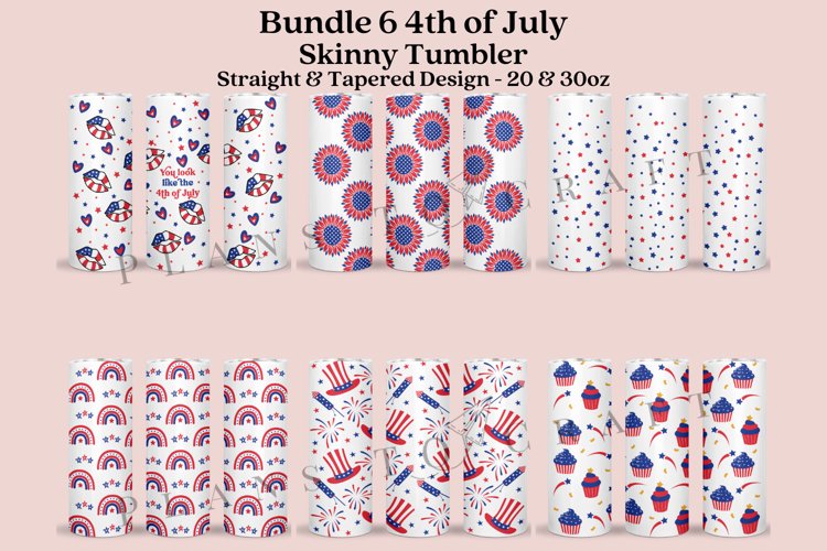 Bundle 6 4th of July Skinny Tumbler Sublimation Wrap