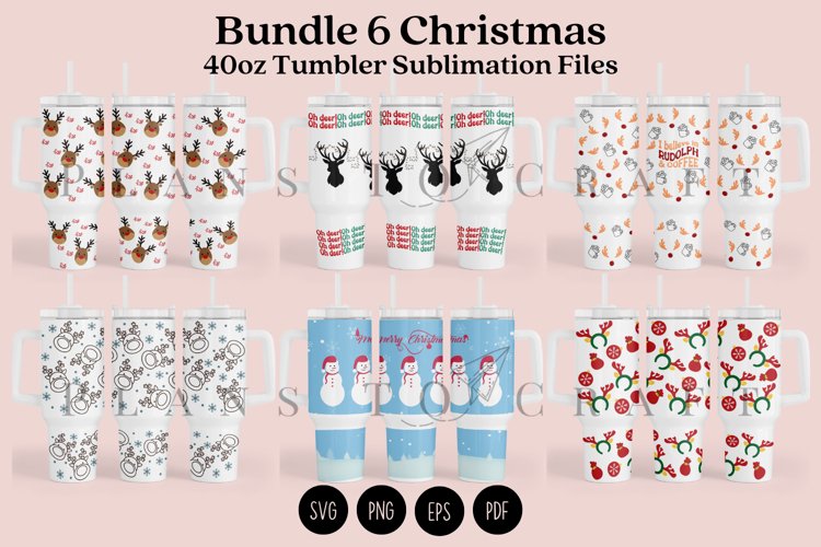 Bundle 6 Christmas 40oz Tumbler Sublimation Wrap SVG
