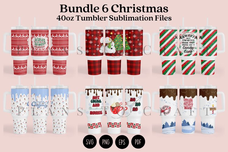 Bundle 6 Christmas 40oz Tumbler Sublimation Wrap SVG