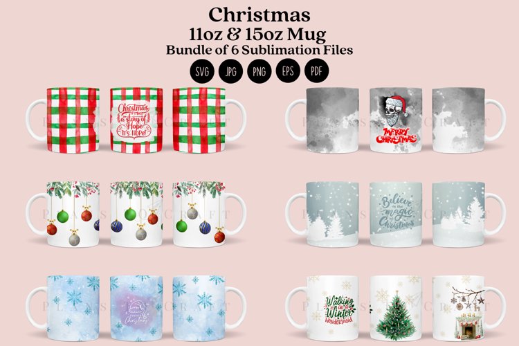 bundle christmas Glass Mug Sublimation Wrap SVG