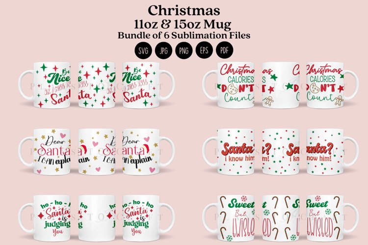 Bundle 6 Christmas Mug Sublimation Wrap SVG 11oz - 15oz