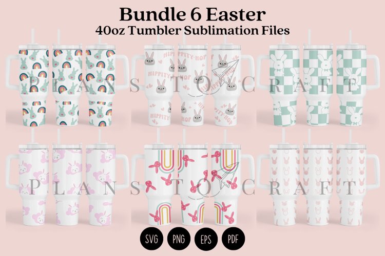 Bundle 6 Easter 40oz Tumbler Sublimation Wrap SVG example image 1