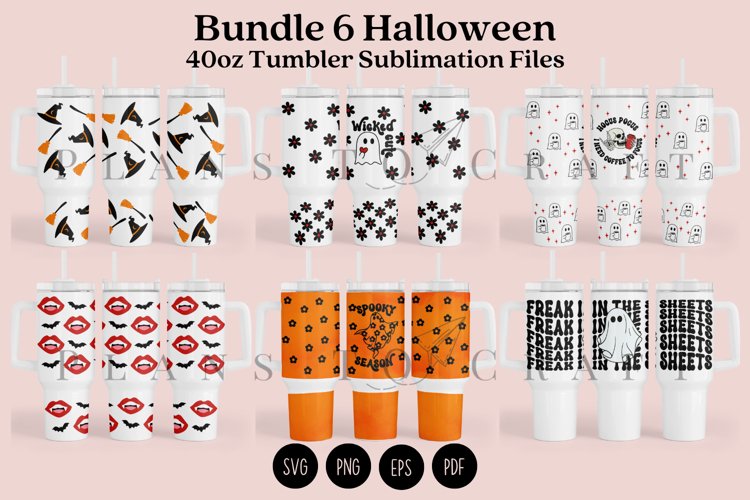 Bundle 6 Halloween 40oz Tumbler Sublimation Wrap SVG