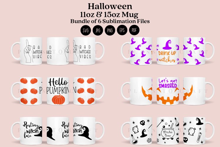 Bundle 6 Halloween Mug Sublimation Wrap 11oz - 15oz