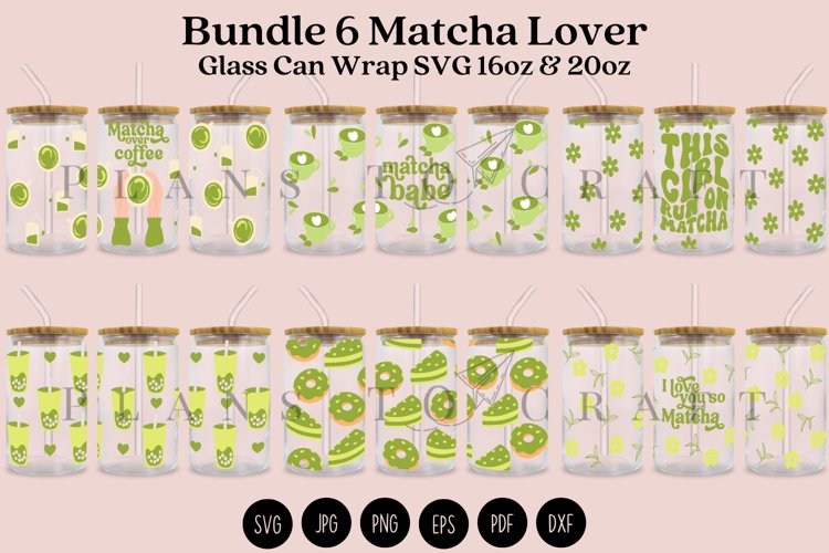 Bundle 6 Matcha Lover Libbey Glass Can Wrap SVG 16oz 20oz example image 1