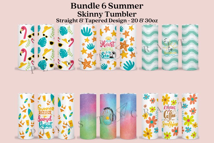 Bundle 6 Summer Skinny Tumbler Sublimation Wrap