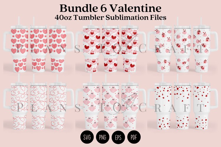 Bundle 6 Valentine 40oz Tumbler Sublimation Wrap SVG example image 1