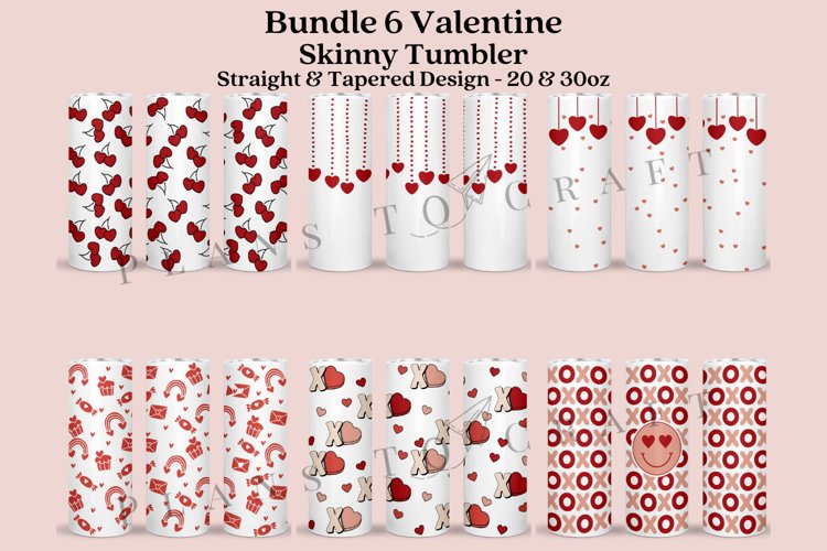 Bundle 6 Valentine Skinny Tumbler Sublimation Wrap SVG example image 1