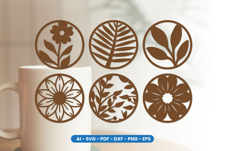 Botanical Floral Round Coaster Laser Cut SVG