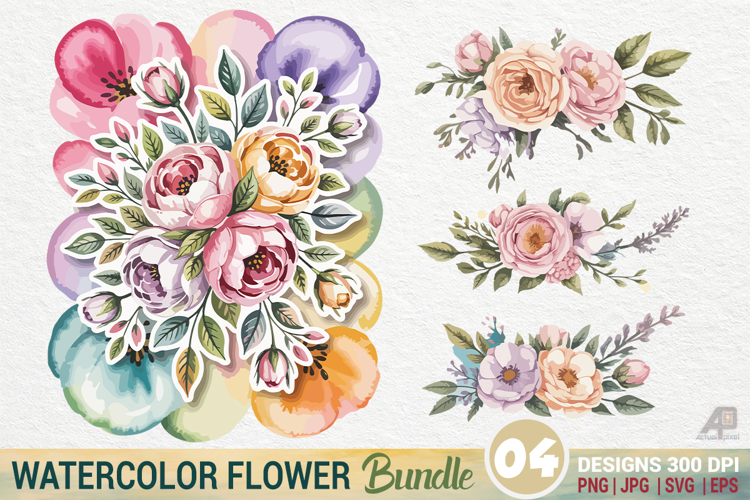 Watercolor Flower Clipart SVG PNG Bundle