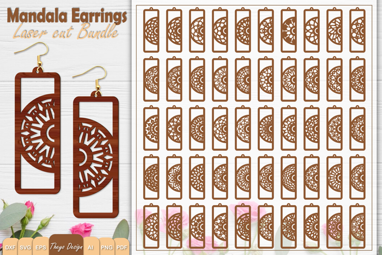 50 Design Earrings Laser Cut | Mandala Earrings Design Bundl