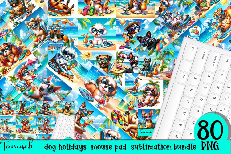funny dog on beach HOLIDAY mouse pad sublimation BUNDLE PNG