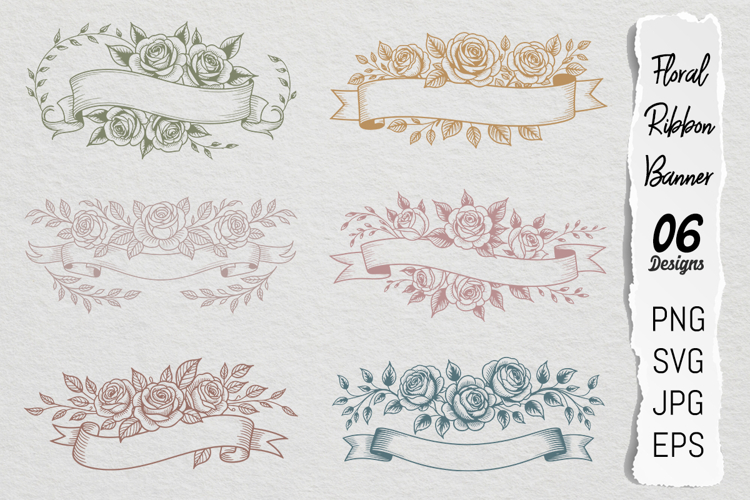 Rose Floral Ribbon Banners SVG PNG