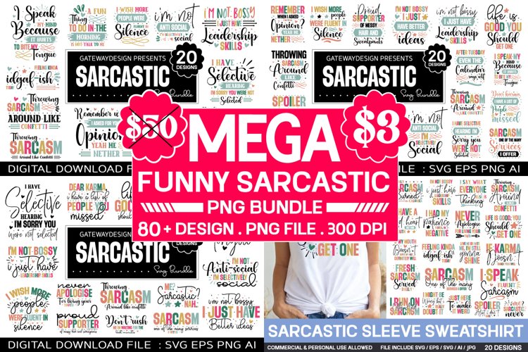 Funny Sarcastic Png Bundle / 80 designs