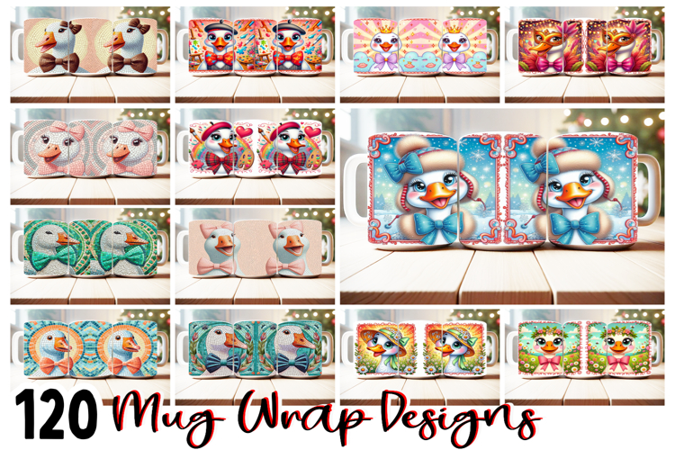 120 Duck Goose Mug Wrap PNG Bundle | 11oz 15oz Sublimation