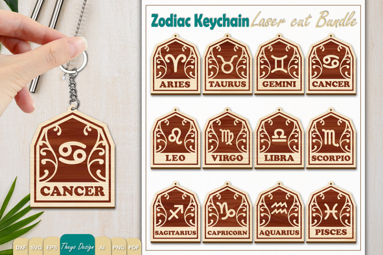 12 Design Zodiac Keychain Laser Cut | Zodiac SIgn Laser Cut