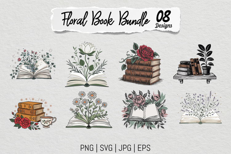 Floral Books PNG SVG