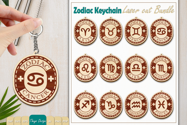 12 Design Zodiac Keychain Laser Cut | Zodiac SIgn Laser Cut