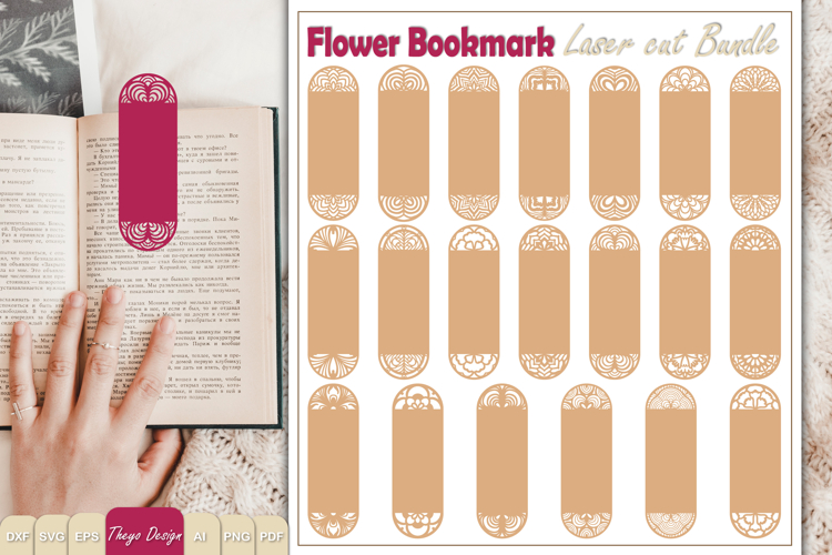 Flower Bookmark Papercut svg | Bookmark laser cut Bundle