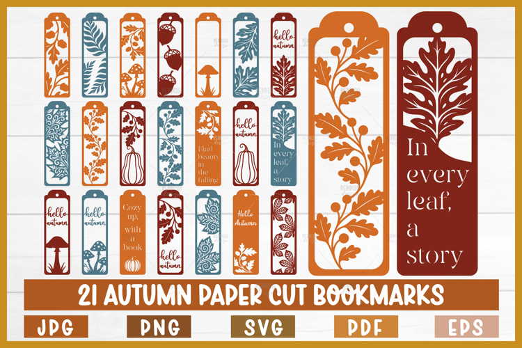 21 Autumn Paper Cut Bookmarks SVG