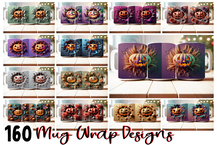 160 Halloween Mug Wrap PNG Bundle | 11oz 15oz Sublimation