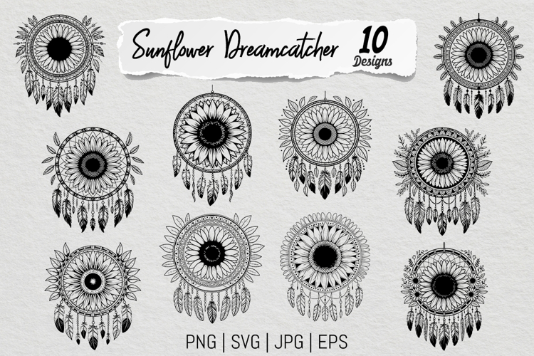 Sunflower Dreamcatcher Line Art Bundle