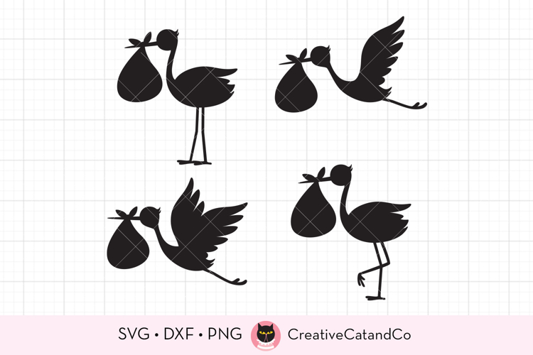 Stork Delivering Baby Silhouette SVG PNG DXF