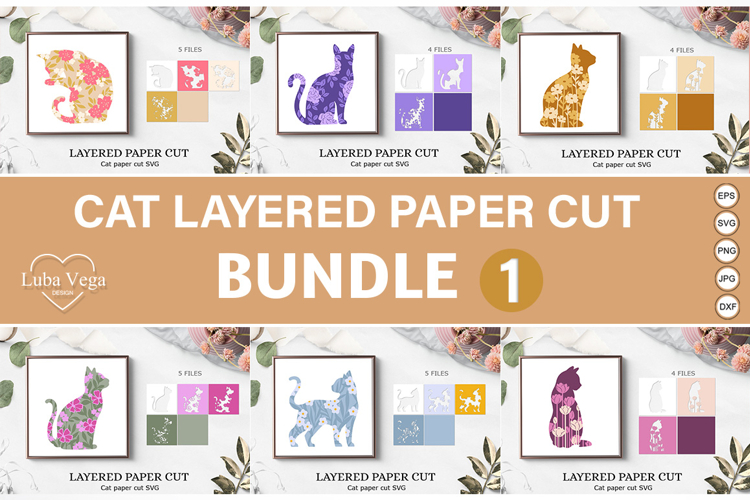 BUNDLE cat shadow box/ cat layered paper cut