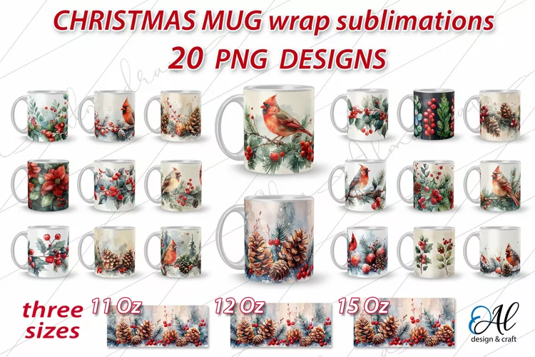 Christmas Mug Wraps Sublimation| Watercolor Mug Template PNG