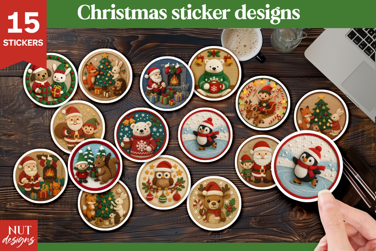 Christmas stickers png. Crochet Christmas Animal Stickers