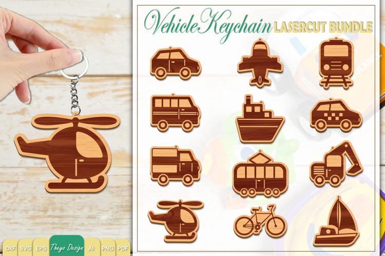 12 Design Vehicle Keychain SVG | Vehicle Key Chain Bundle