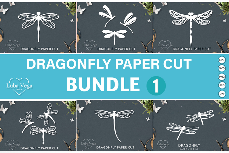 Bundle dragonfly laser cutting / SVG dragonfly paper cut