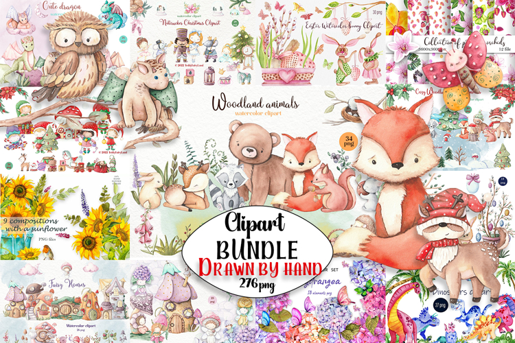Woodland animals clipart. Forest cute baby animals clipart.