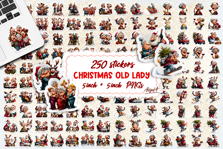 Christmas Stickers Bundle Funny elderly old lady Humor PNG