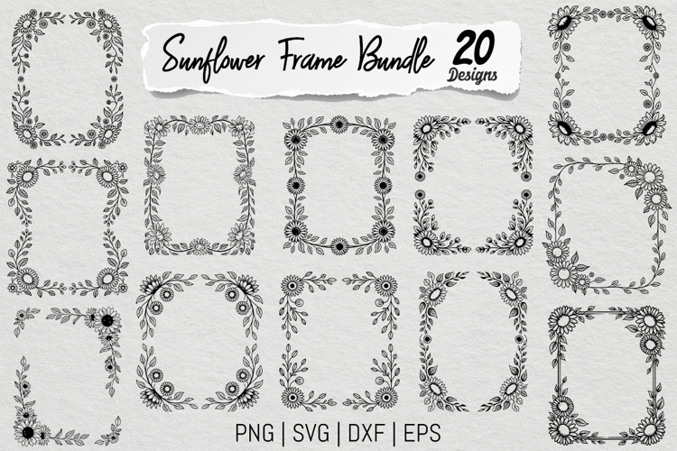 Sunflower Square Frame SVG PNG Bundle