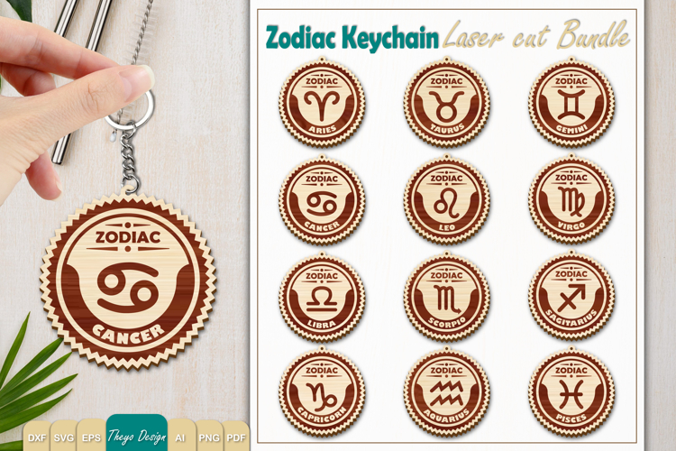 12 Design Zodiac Keychain Laser Cut | Zodiac SIgn Laser Cut