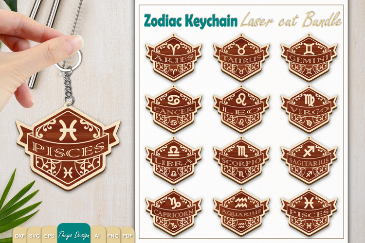 12 Design Zodiac Keychain Laser Cut | Zodiac SIgn Laser Cut