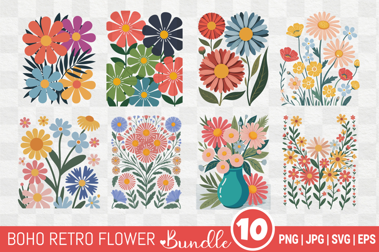 Boho Retro Flower SVG Sublimation Bundle example image 1