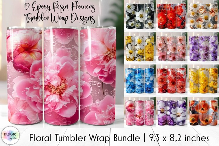 Elegant Floral Tumbler Wrap Bundle | Flowers In Epoxy Resin