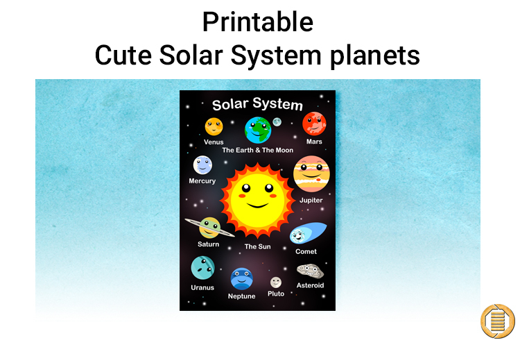 Printable Cute Solar System planets poster wall art decor