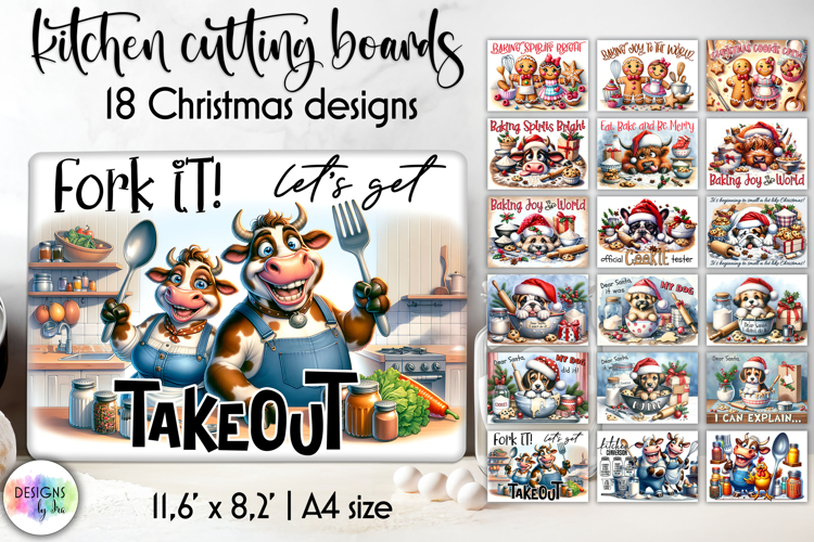 Funny Christmas Cutting Board Bundle, Sarcastic Cow and Dog