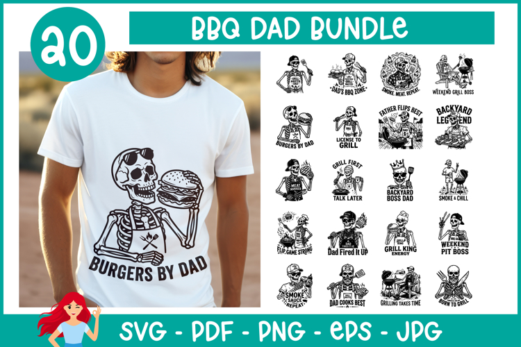 20 BBQ DAD SVG Bundle, Dad inspired SVG, Skeleton