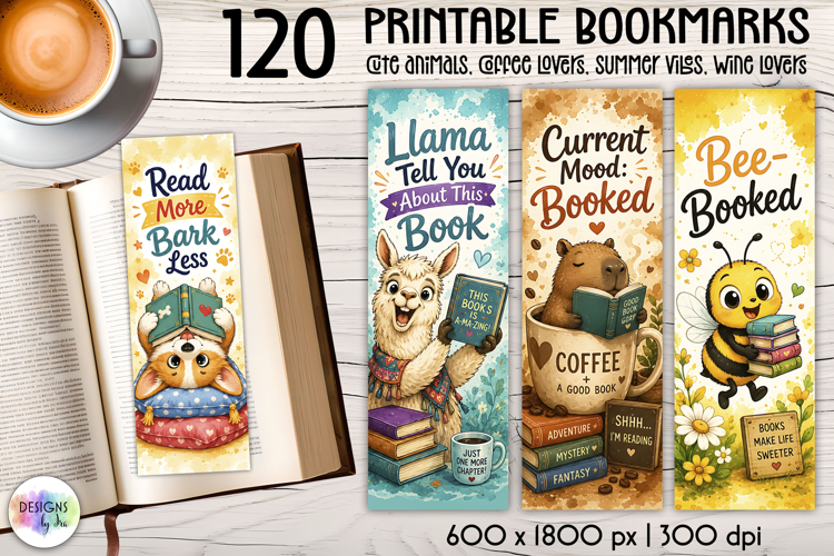 Cute Printable Bookmarks for Book Lovers, Coffee Lovers
