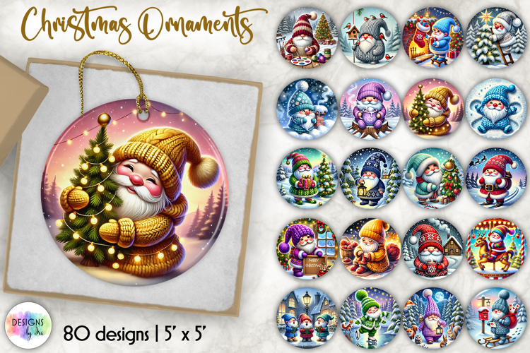 Christmas Ornament Bundle, Cute Nordic Gnome Ornament Print