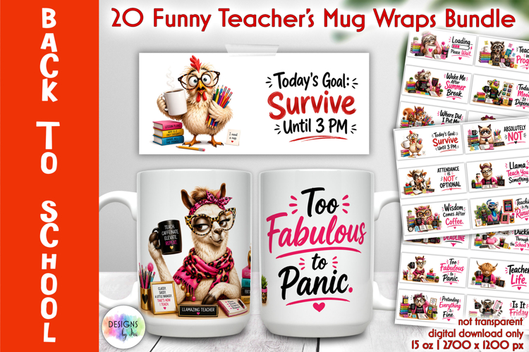 Funny Teacher Mug Wrap Sublimation Bundle, Back to School