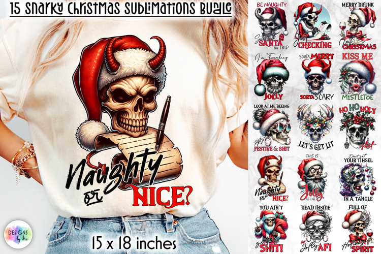 Christmas Skull Snarky Sublimation Bundle, Funny Dark Santa
