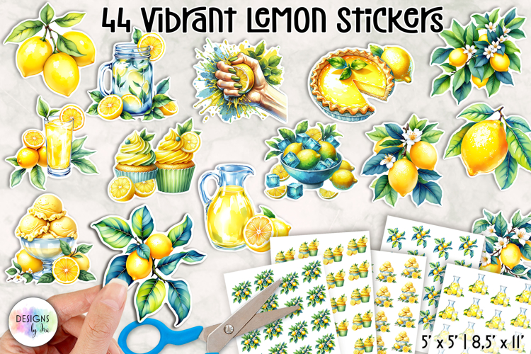 Vibrant Lemon Stickers Bundles , Citrus Illustrations